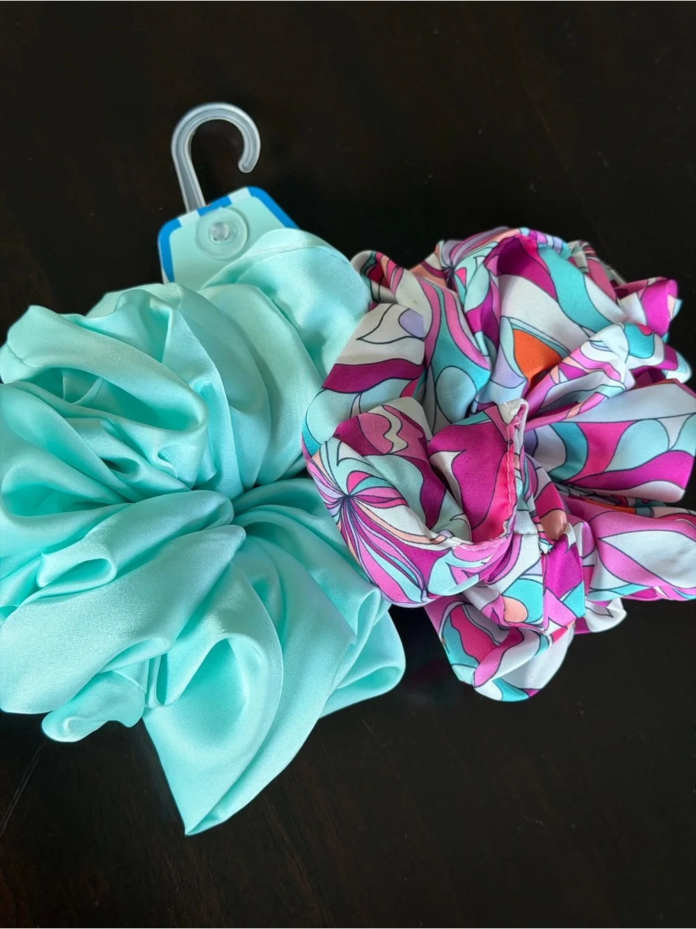 Piper K Hair Scrunchies - RETRO 90’s Aqua Solid & Pink Teal Pattern